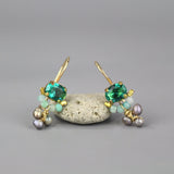 Small Gemstone Earrings, Tiny Green Blue Dangle Earrings, Gift Ideas, Pearl Cluster Earrings, Boho Earrings, Petite Earrings, Unique Jewelry