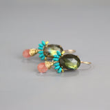 Labradorite Oval Earrings, Cherry Quartz Drop Earrings, Labradorite Dangle Earrings, Women's Unique Earrings, Labradorite Jewelry