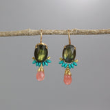 Labradorite Oval Earrings, Cherry Quartz Drop Earrings, Labradorite Dangle Earrings, Women's Unique Earrings, Labradorite Jewelry