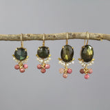 Unique Earrings, Labradorite Oval Earrings, Rhodonite Cluster Earrings, Autumn Jewelry, Artisan Gemstone Earrings, Handcrafted Earrings
