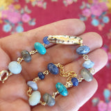 Blue Gemstone Bracelet, Layering Bracelet, Aquamarine Bracelet, Multi Stone Bracelet, Gold Filled Bracelet, Labradorite Chain Bracelet