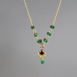 Green Red Jewelry Set, Gemstone Earrings and Necklace, Bridesmaid Gift, Red Zircon Earrings, Peridot Necklace, Boho Jewelry, Aventurine