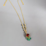 Clover Earrings Necklace Jewelry Set, Gemstone Jewelry, Bridesmaid Gift, Red Green Earrings, Green Onyx, Red Zircon, Peridot, Boho Jewelry