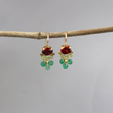 Clover Earrings Necklace Jewelry Set, Gemstone Jewelry, Bridesmaid Gift, Red Green Earrings, Green Onyx, Red Zircon, Peridot, Boho Jewelry