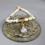 Moonstone Pearl Bridal Necklace, One of a Kind Necklace, Statement Necklace, Eye Pendant Necklace, Pearl Beaded Necklace, Moonstone Jewelry