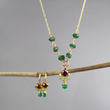 Green Red Jewelry Set, Gemstone Earrings and Necklace, Bridesmaid Gift, Red Zircon Earrings, Peridot Necklace, Boho Jewelry, Aventurine