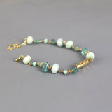 Apatite Amazonite Bracelet, Light Blue Bracelet, Gold Chain Bracelet, Gemstone Bracelet, Bohemian Bracelet, Wedding Bracelet, Unique Jewelry