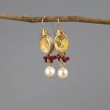Citrine Earrings, Ruby Cluster Earring, Pearl Drop Earrings, Gemstone Earrings, November Birthstone, Statement Earrings, Wedding Earrings