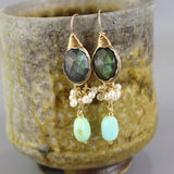 Statement Labradorite Earrings, Pearl Cluster Earrings, Peruvian Opal Earrings, Unique Earrings, Multi Stone Earrings, Bridal Earrings