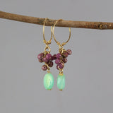 Lepidolite Cluster Hoop Earrings, Peruvian Opal Drop Earrings, Gemstone Hoop Earrings, Light Blue Turquoise Amazonite Earrings