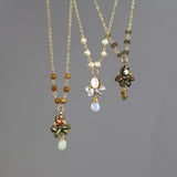 Gemstone Necklace, Champagne Zircon Necklace, Jade Drop Necklace, Bee Cluster Pendant Necklace, Unique Necklace, Gifts for Women