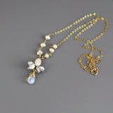Bridal Necklace, Wedding Jewelry for Brides, Pearl Beaded Bee Necklace, Gemstone Necklace, Drop Pendant Necklaces, Wedding Necklace