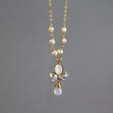 Bridal Necklace, Wedding Jewelry for Brides, Pearl Beaded Bee Necklace, Gemstone Necklace, Drop Pendant Necklaces, Wedding Necklace