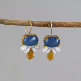 Blue Gemstone Earrings, Statement Drop Earrings, Bridesmaid Earrings Gift, Big Dangle Earrings, Blue Agate Jewelry, Boho Chic Earrings
