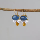 Blue Gemstone Earrings, Statement Drop Earrings, Bridesmaid Earrings Gift, Big Dangle Earrings, Blue Agate Jewelry, Boho Chic Earrings