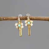 Wire Wrap Hoops, Turquoise Hoop Earrings, Mixed Metal Hoops, Turquoise Pearl Hoops, Boho Hoop Earrings, Unique Handmade Earrings, Boho Style