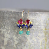Pink Gemstone Dancer Earrings, Lapis Dangle Earrings, Bridesmaid Gift, Birthstone Gift, Dainty Earrings, Boho Earrings, Petite Earrings