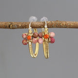 Bohemian Wire Wrap Hoop Earrings, Multi Stone Earrings, Carnelian Hoops, Unique Earrings, Summer Wedding, Flower Hoop Earrings, Boho Chic