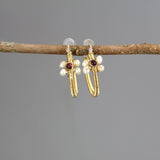 Garnet Hoop Earrings, Wire Wrapped Hoop Earrings, Garnet Pearl Hoops, Flower Hoop Earrings, Bohemian Earrings, Gemstone Hoops, Boho Chic