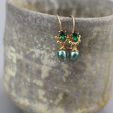 Green Earrings, Dangle Earring, Small Earrings, Dancer Earrings, Petite Earrings, Gemstone Earrings, Pearl Drop Earrings, Dainty Earrings