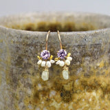 Small Gemstone Earrings, Tiny Drop Earrings, Petite Earrings, Pearl Cluster Earrings, Purple Earrings, Boho Earrings, Dainty Earrings