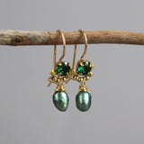 Green Earrings, Dangle Earring, Small Earrings, Dancer Earrings, Petite Earrings, Gemstone Earrings, Pearl Drop Earrings, Dainty Earrings