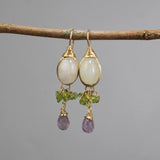 Moonstone Wedding Earrings, Statement Earrings, Peridot Earrings, Amethyst Earrings, Long Drop Earrings, Bridal Earrings, Gemstone Earrings