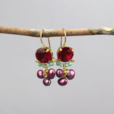 Multi Stone Earrings, Cluster Drop Earrings, Fuchsia Earrings, Amazonite Earrings, Pink Pearl Earrings, Boho Jewelry, Gemstone Earrings