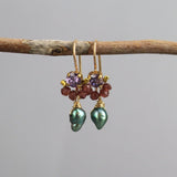 Purple Earrings, Small Gemstone Earrings, Tiny Earrings, Garnet Earrings, Pearl Drop Earrings, Boho Earrings, Birthstone Earrings