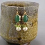Aventurine Earrings, Peridot Cluster Earring, Pearl Drop Earrings, Gemstone Earrings, Green Earrings, Statement Earrings, Wedding Earrings