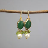 Aventurine Earrings, Peridot Cluster Earring, Pearl Drop Earrings, Gemstone Earrings, Green Earrings, Statement Earrings, Wedding Earrings