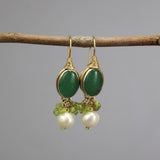 Aventurine Earrings, Peridot Cluster Earring, Pearl Drop Earrings, Gemstone Earrings, Green Earrings, Statement Earrings, Wedding Earrings