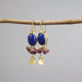 Lapis Earrings, Lepidolite Cluster Earrings, Gemstone Earrings, Statement Earrings, Wedding Earrings, Gold Lapis Earrings, Dangle Earrings