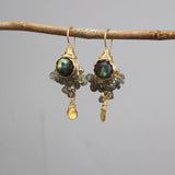 Labradorite Goddess Earrings, Labradorite Cluster Earrings, Gemstone Jewelry, Statement Earrings, Gold Wire Wrap Earrings, Unique Earrings