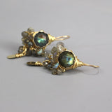 Labradorite Goddess Earrings, Labradorite Cluster Earrings, Gemstone Jewelry, Statement Earrings, Gold Wire Wrap Earrings, Unique Earrings