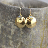 Gold Disc Earrings, Labradorite Earrings, Hammered Earrings, Small Drop Earrings, Vintage Style Earrings, Labradorite Jewelry, Minimalist