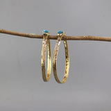 Hammered Hoop Earrings, Apatite Hoop Earrings, Gemstone Hoop Earrings, XL Hoop Earrings, Extra Large Hoops, Gold Hoop Earrings, Unique Hoops