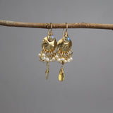 Unique Earrings, Labradorite Earrings, Antique Style Earrings, Pearl Earrings, Hammered Disc Earrings, Vintage Style, Wedding Jewelry