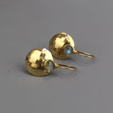 Gold Disc Earrings, Labradorite Earrings, Hammered Earrings, Small Drop Earrings, Vintage Style Earrings, Labradorite Jewelry, Minimalist