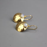 Moonstone Earrings, Disc Dangle Earrings, Birthstone Earrings, Small Earrings, Minimalist Earrings, Moonstone Jewelry, Everyday Earrings