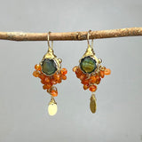 Carnelian Cluster Earrings, Labradorite Earrings, Statement Earrings, Gold Wire Wrapped Earrings, Leaf Drop Earrings, Gemstone Earrings
