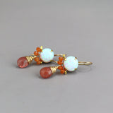 Opal Earrings Necklace Set, Lab Opal, Carnelian, Cherry Quartz, Jewelry Set, Bridesmaid Gift, Bohemian Earrings, Dainty Drop Necklace