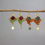 Carnelian Cluster Earrings, Labradorite Earrings, Statement Earrings, Gold Wire Wrapped Earrings, Leaf Drop Earrings, Gemstone Earrings