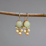 Jade Pearl Clover Earrings, Gold Filled Earrings, Boho Gemstone Earrings, Jade Jewelry, Dainty Bridal Earrings, Wedding Jewelry