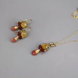 Citrine Carnelian Earrings Necklace Jewelry Set, Gemstone Jewelry, Bridesmaid Gift, Bohemian Earrings, Dainty Drop Necklace, Boho Jewelry