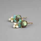 Multi Stone Earrings, Labradorite Earrings, Bridal Earrings, Amazonite Earrings, Pearl Cluster Earrings, Bridesmaid Earrings, Handmade