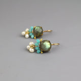 Multi Stone Earrings, Labradorite Earrings, Bridal Earrings, Amazonite Earrings, Pearl Cluster Earrings, Bridesmaid Earrings, Handmade