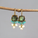 Multi Stone Earrings, Labradorite Earrings, Bridal Earrings, Amazonite Earrings, Pearl Cluster Earrings, Bridesmaid Earrings, Handmade