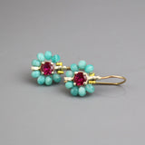 Gemstone Flower Earrings, Amazonite Floral Earrings, Pink Zircon Earrings, Boho Earrings, Flower Girl Earrings, Beach Wedding Earrings