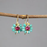 Gemstone Flower Earrings, Amazonite Floral Earrings, Pink Zircon Earrings, Boho Earrings, Flower Girl Earrings, Beach Wedding Earrings